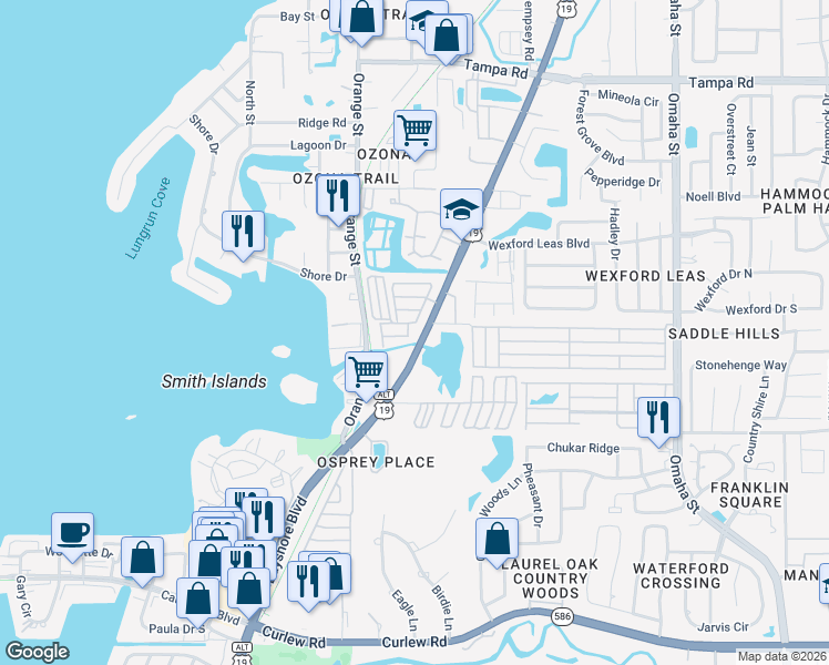 map of restaurants, bars, coffee shops, grocery stores, and more near 3310 U.S. 19 Alternate in Dunedin