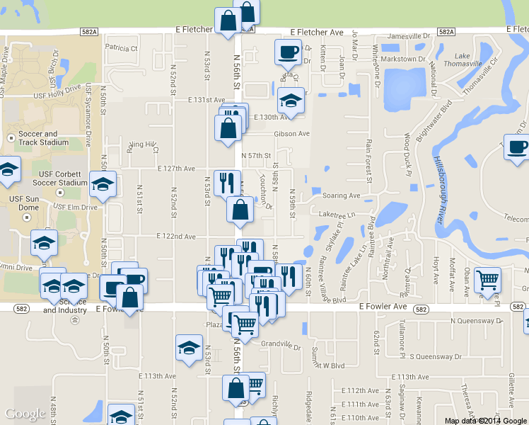 map of restaurants, bars, coffee shops, grocery stores, and more near 5711 Las Ventanas Drive in Tampa