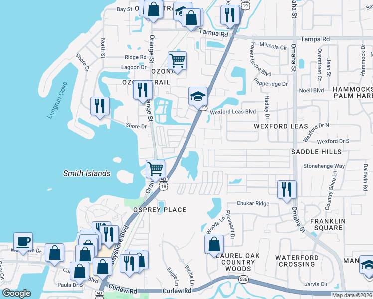 map of restaurants, bars, coffee shops, grocery stores, and more near 3310 U.S. 19 Alternate in Dunedin
