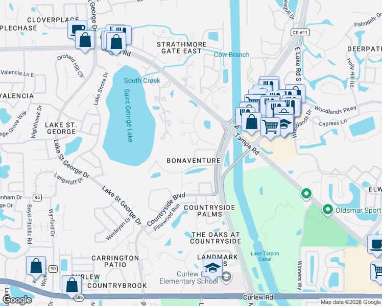 map of restaurants, bars, coffee shops, grocery stores, and more near 3016 Bonaventure Circle in Palm Harbor