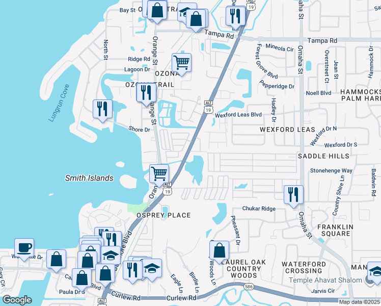 map of restaurants, bars, coffee shops, grocery stores, and more near 3310 U.S. 19 Alternate in Dunedin