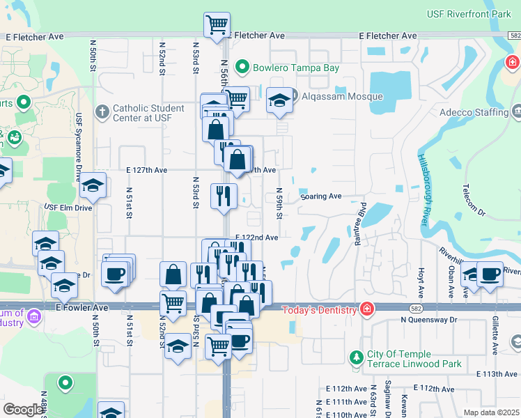 map of restaurants, bars, coffee shops, grocery stores, and more near 5711 Las Ventanas Drive in Tampa