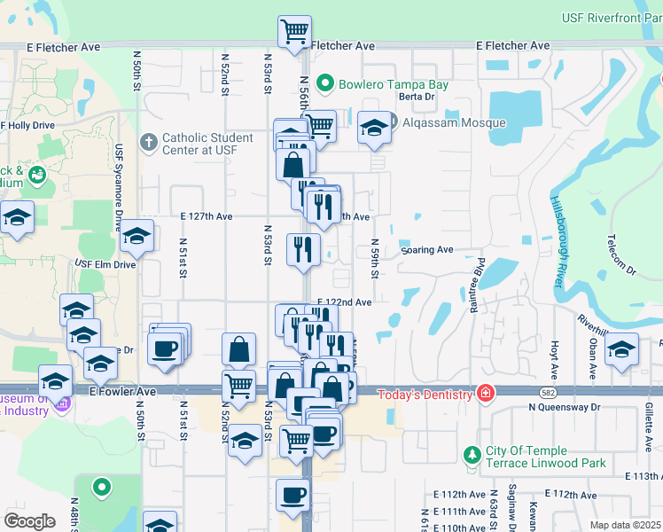 map of restaurants, bars, coffee shops, grocery stores, and more near 5711 Las Ventanas Drive in Tampa