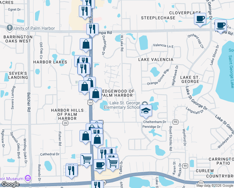 map of restaurants, bars, coffee shops, grocery stores, and more near in Palm Harbor
