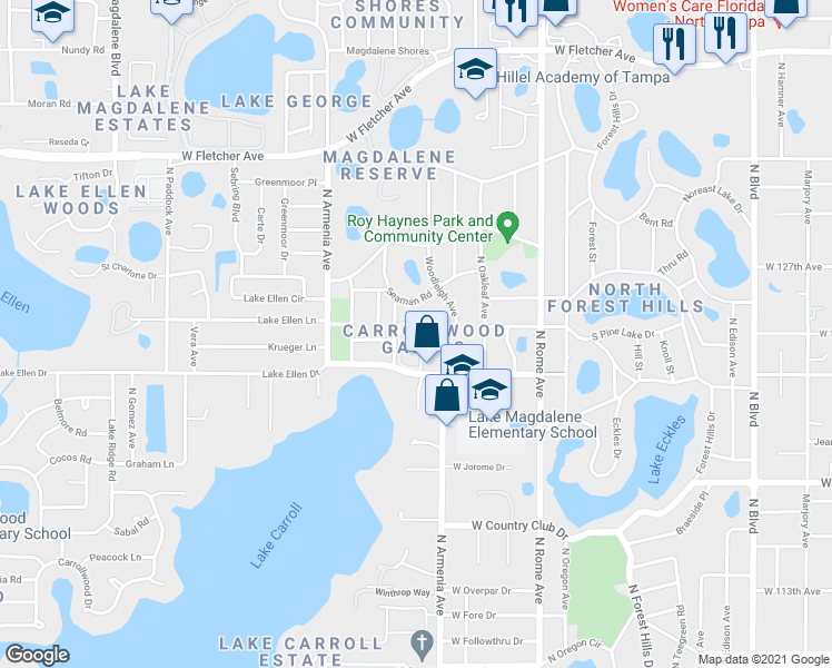 map of restaurants, bars, coffee shops, grocery stores, and more near 12181 Armenia Gables Circle in Tampa