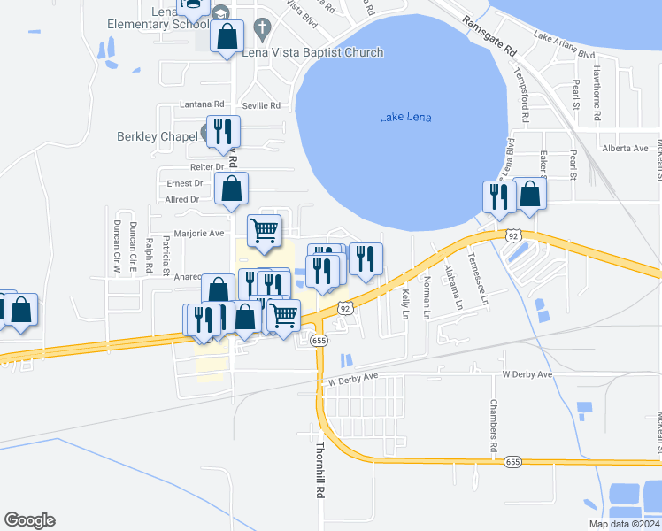 map of restaurants, bars, coffee shops, grocery stores, and more near 152 Abundant Life Drive in Auburndale