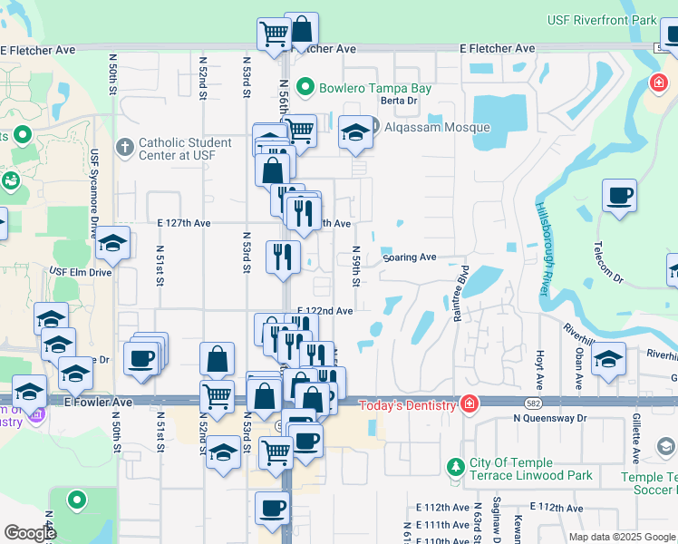 map of restaurants, bars, coffee shops, grocery stores, and more near 5806 Nature Terrace Cove in Tampa