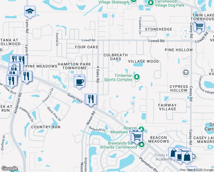 map of restaurants, bars, coffee shops, grocery stores, and more near 5105 Timberlan Street in Tampa