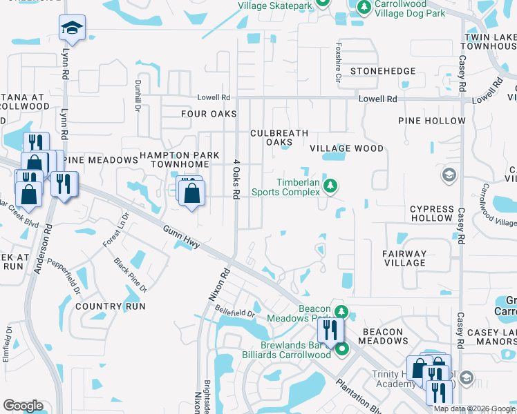 map of restaurants, bars, coffee shops, grocery stores, and more near 5105 Timberlan Street in Tampa