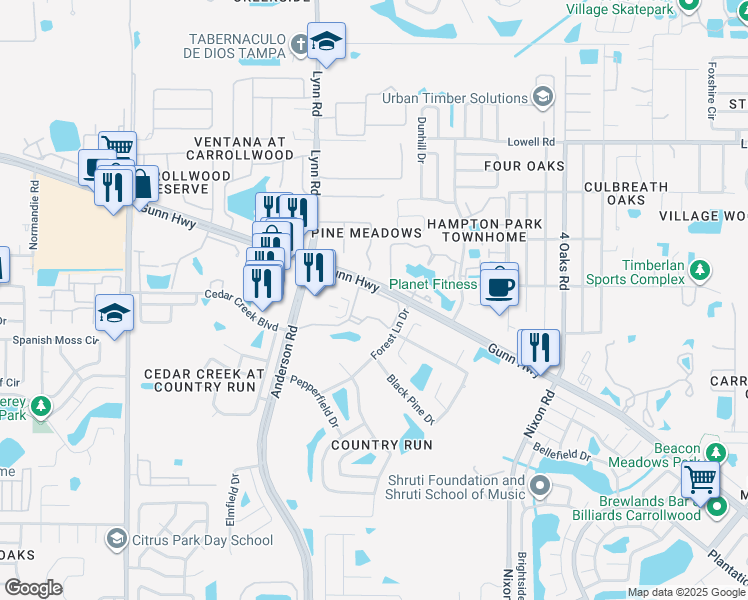 map of restaurants, bars, coffee shops, grocery stores, and more near 12701 Barrett Drive in Tampa