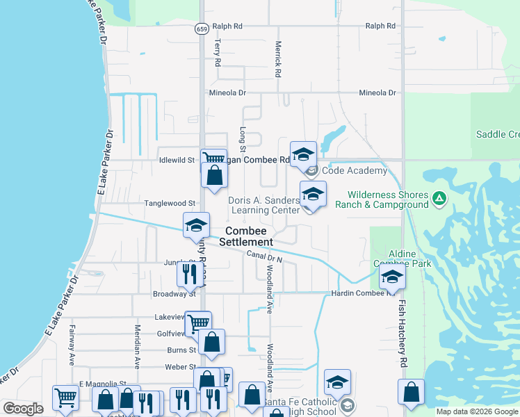map of restaurants, bars, coffee shops, grocery stores, and more near 1248 Morgan Drive in Lakeland