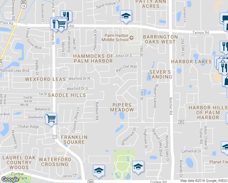 map of restaurants, bars, coffee shops, grocery stores, and more near 642 Belted Kingfisher Drive North in Palm Harbor