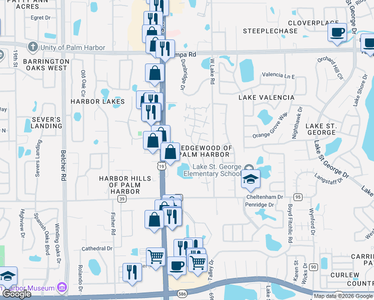 map of restaurants, bars, coffee shops, grocery stores, and more near 2612 2nd Court in Palm Harbor