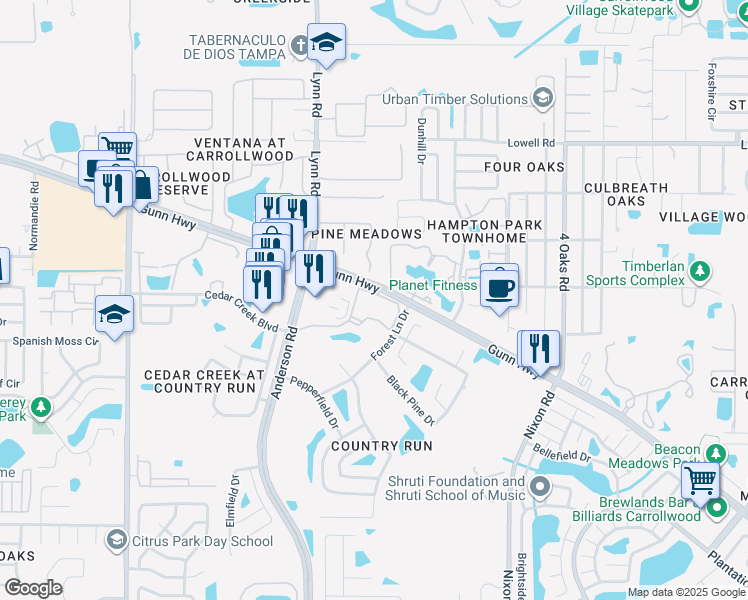map of restaurants, bars, coffee shops, grocery stores, and more near 12701 Barrett Drive in Tampa