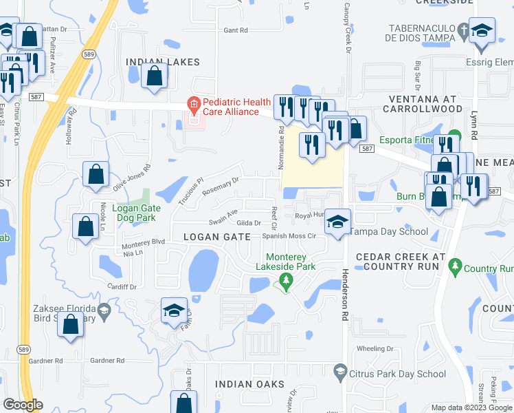 map of restaurants, bars, coffee shops, grocery stores, and more near 6711 Swain Avenue in Tampa