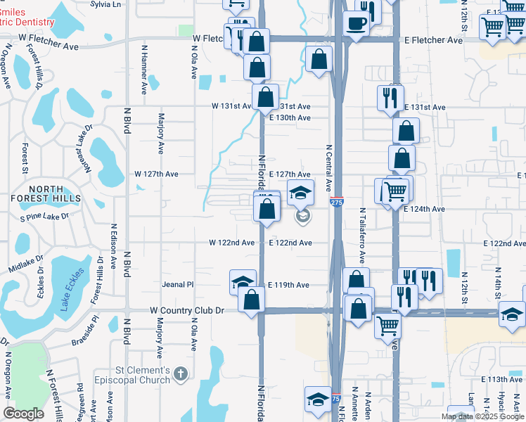 map of restaurants, bars, coffee shops, grocery stores, and more near in Lake Magdalene