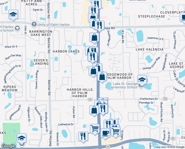 map of restaurants, bars, coffee shops, grocery stores, and more near 31660 U.S. 19 in Palm Harbor