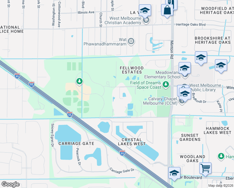 map of restaurants, bars, coffee shops, grocery stores, and more near 3395 Fell Road in Melbourne