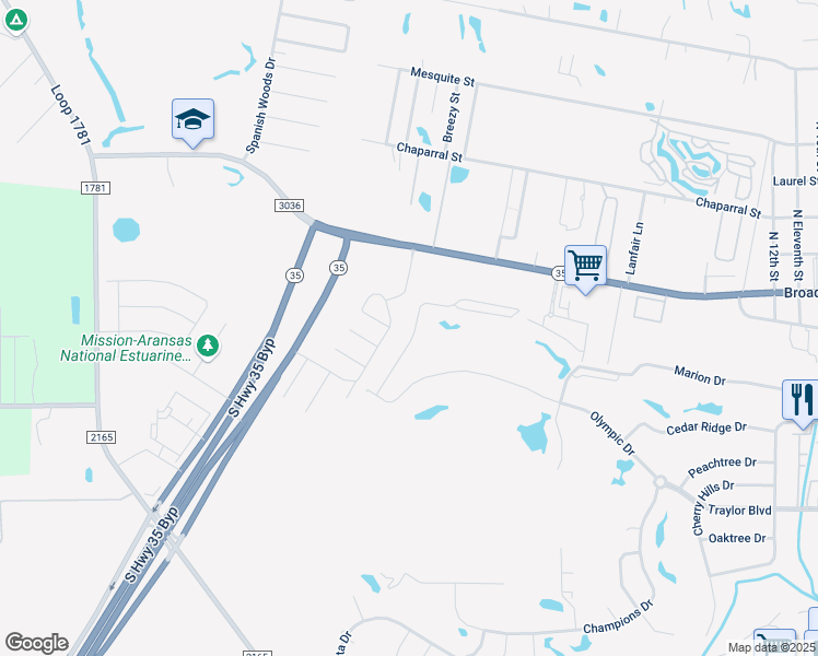 map of restaurants, bars, coffee shops, grocery stores, and more near 415 Olympic Drive in Rockport