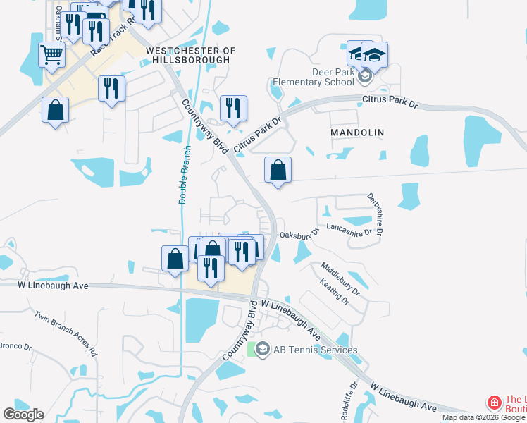 map of restaurants, bars, coffee shops, grocery stores, and more near 7812 Lexington Park Dr in Tampa