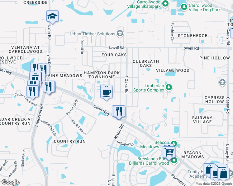 map of restaurants, bars, coffee shops, grocery stores, and more near 12502 Holyoke Avenue in Tampa