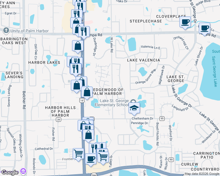 map of restaurants, bars, coffee shops, grocery stores, and more near 2706 5th Court in Palm Harbor