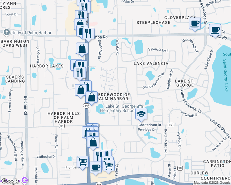 map of restaurants, bars, coffee shops, grocery stores, and more near 2706 5th Court in Palm Harbor