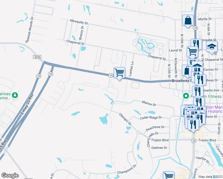 map of restaurants, bars, coffee shops, grocery stores, and more near 1702 Farm to Market Road 3036 in Rockport