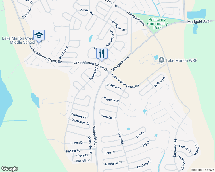 map of restaurants, bars, coffee shops, grocery stores, and more near 340 Aster Court in Poinciana