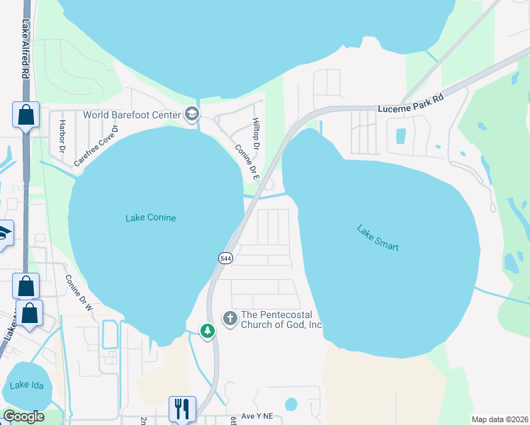 map of restaurants, bars, coffee shops, grocery stores, and more near 532 Winter Terrace in Winter Haven