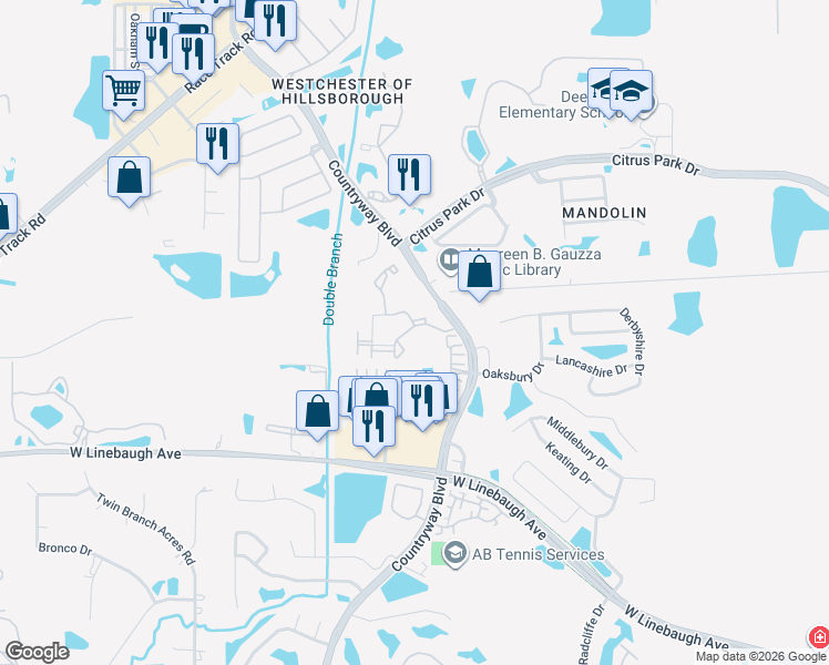 map of restaurants, bars, coffee shops, grocery stores, and more near 12120 Sugarloaf Key Street in Westchase