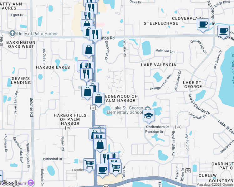 map of restaurants, bars, coffee shops, grocery stores, and more near 2702 5th Court in Palm Harbor