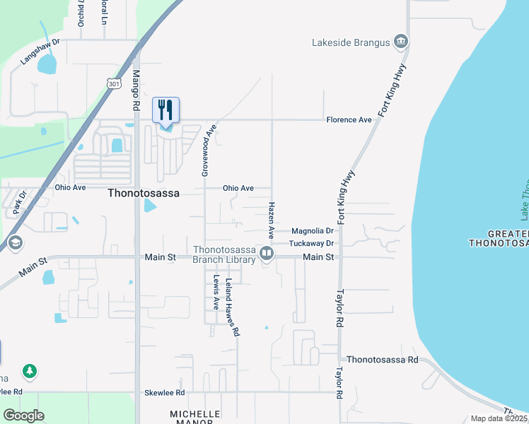 map of restaurants, bars, coffee shops, grocery stores, and more near 10730 Toby Lane in Thonotosassa