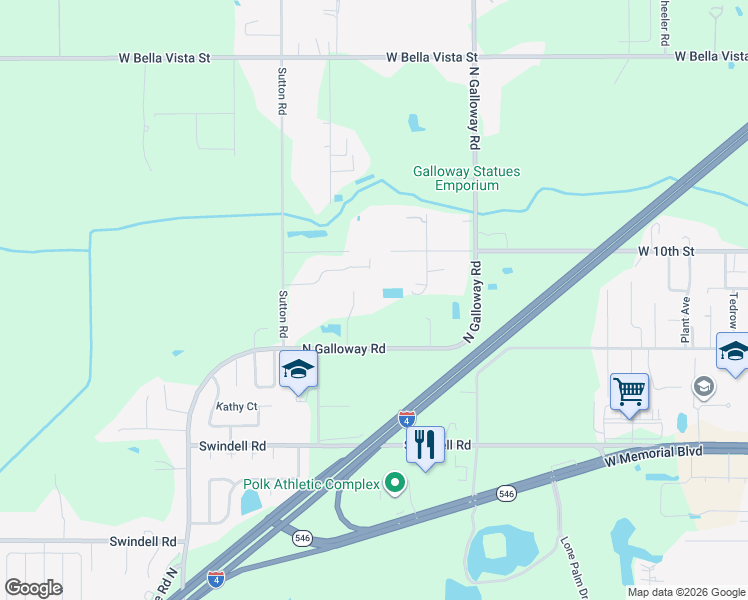 map of restaurants, bars, coffee shops, grocery stores, and more near 1309 Albury Lane in Lakeland