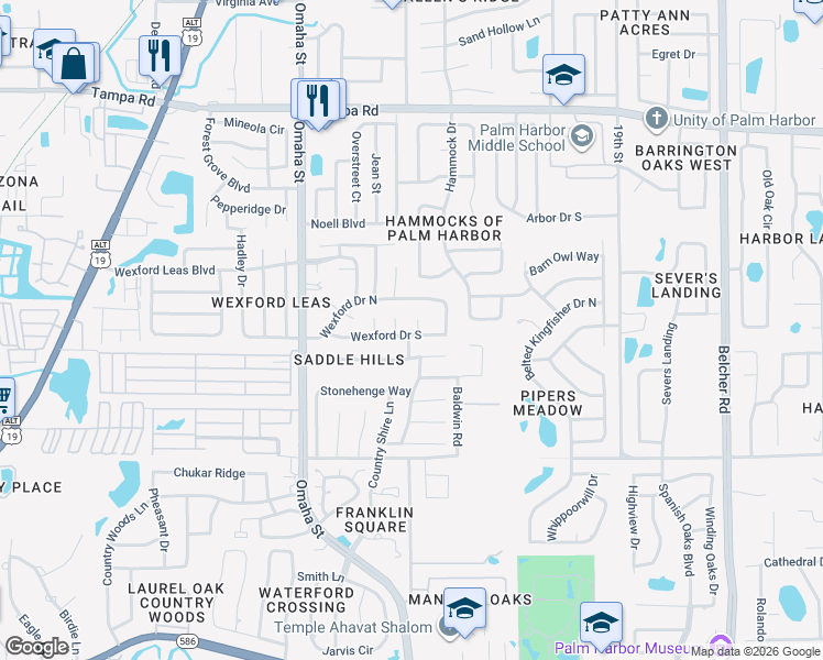 map of restaurants, bars, coffee shops, grocery stores, and more near 60 Milburn Circle in Palm Harbor