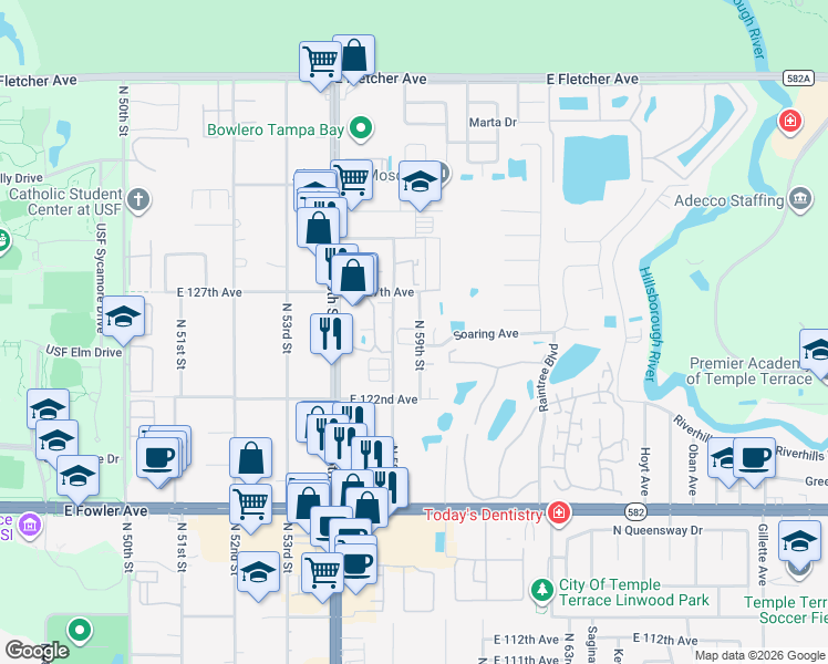 map of restaurants, bars, coffee shops, grocery stores, and more near 5808 Nature Terrace Cove in Tampa