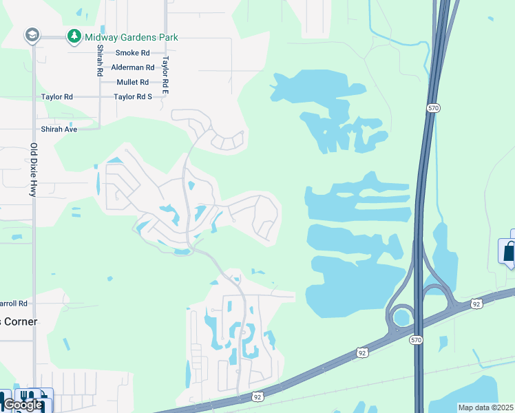 map of restaurants, bars, coffee shops, grocery stores, and more near 819 Gladiola Drive in Auburndale