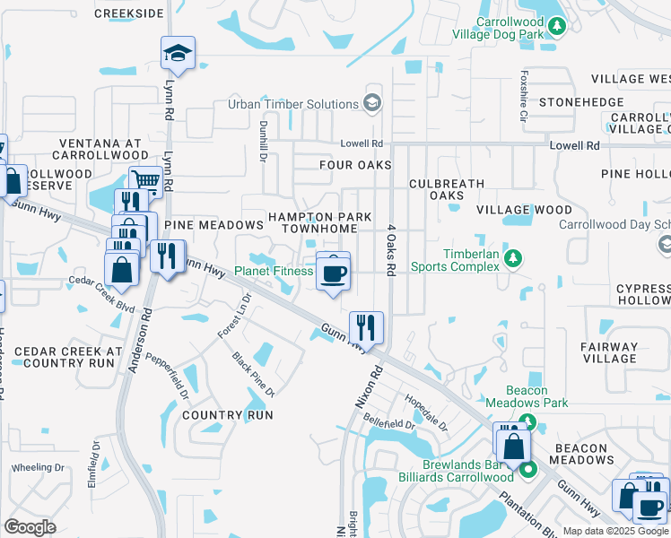 map of restaurants, bars, coffee shops, grocery stores, and more near 12563 Castle Hill Drive in Tampa