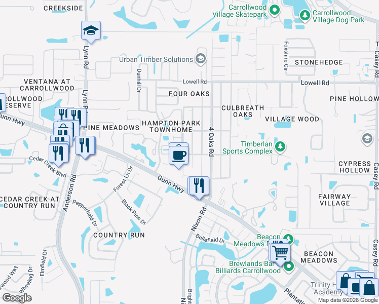 map of restaurants, bars, coffee shops, grocery stores, and more near 12502 Holyoke Avenue in Tampa