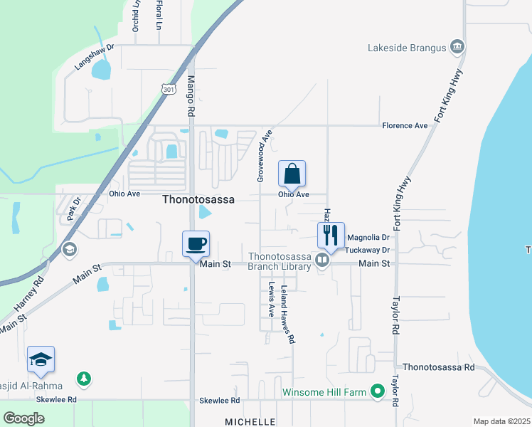 map of restaurants, bars, coffee shops, grocery stores, and more near 11908 Grovewood Avenue in Thonotosassa