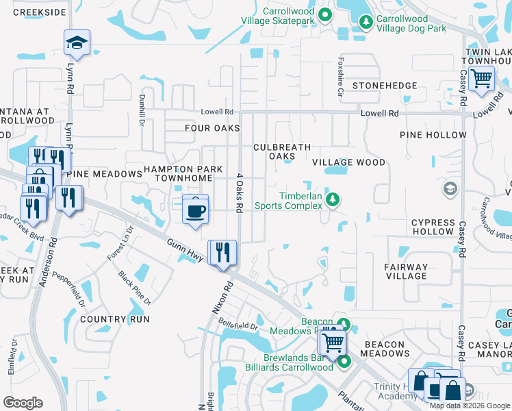 map of restaurants, bars, coffee shops, grocery stores, and more near 5105 Timberlan Street in Tampa