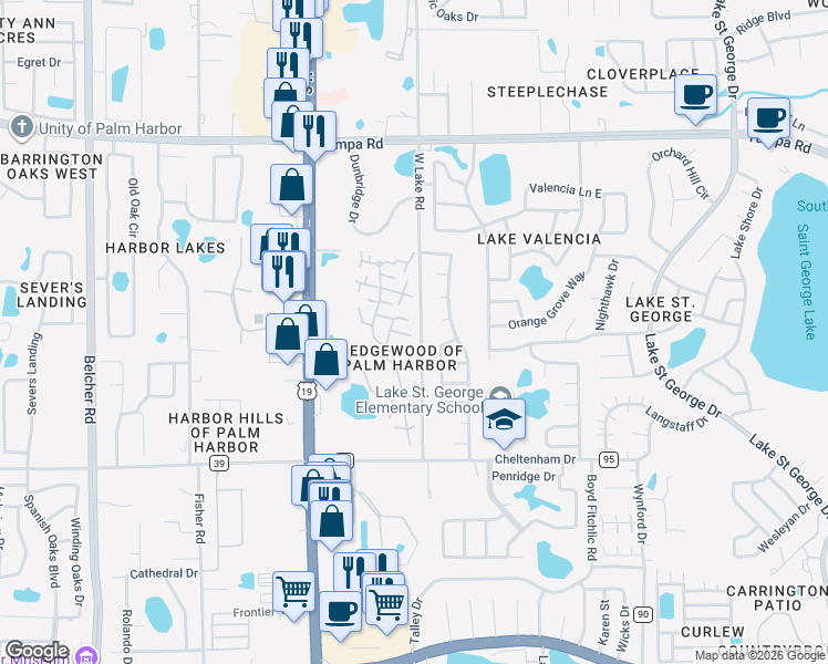 map of restaurants, bars, coffee shops, grocery stores, and more near 2706 5th Court in Palm Harbor