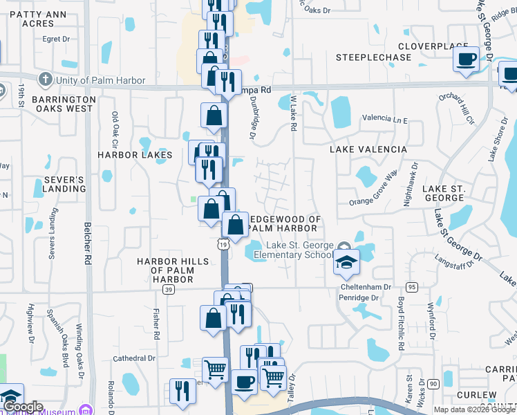 map of restaurants, bars, coffee shops, grocery stores, and more near 2609 2nd Court in Palm Harbor