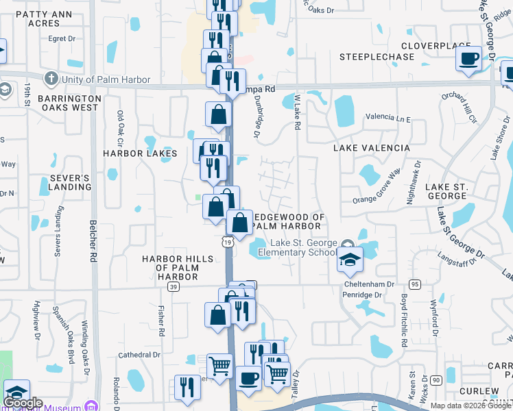 map of restaurants, bars, coffee shops, grocery stores, and more near 2609 2nd Court in Palm Harbor