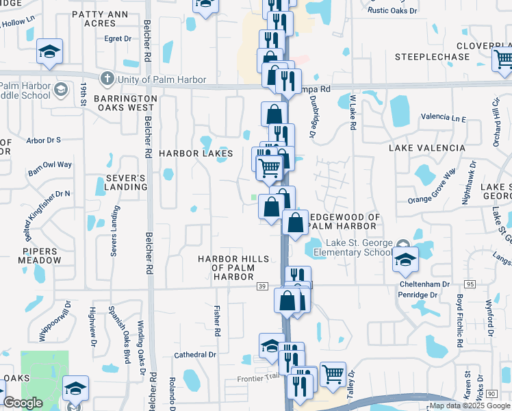 map of restaurants, bars, coffee shops, grocery stores, and more near 31660 U.S. 19 in Palm Harbor
