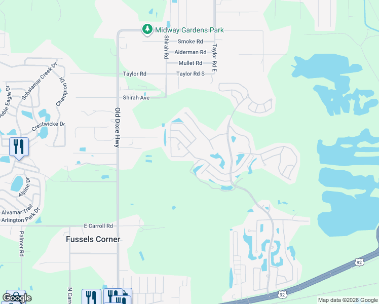 map of restaurants, bars, coffee shops, grocery stores, and more near 504 Bayshore Drive in Auburndale
