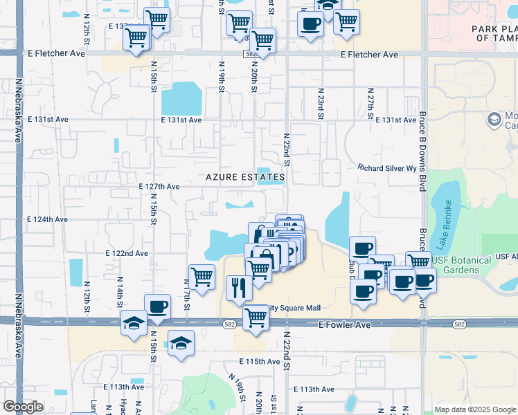 map of restaurants, bars, coffee shops, grocery stores, and more near 2015 Blue Rock Drive in Tampa