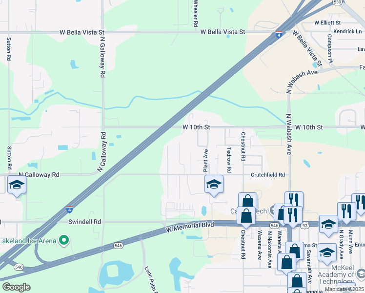 map of restaurants, bars, coffee shops, grocery stores, and more near 1244 Gladys Avenue in Lakeland
