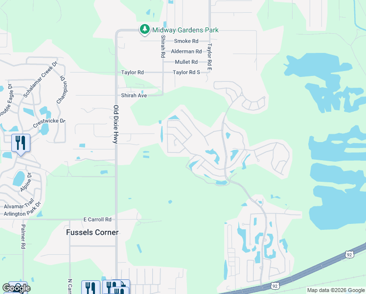 map of restaurants, bars, coffee shops, grocery stores, and more near 426-504 Bayshore Dr in Auburndale