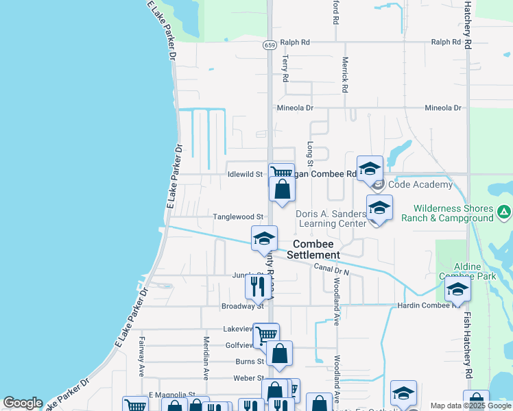 map of restaurants, bars, coffee shops, grocery stores, and more near 2536 Tanglewood Street in Lakeland